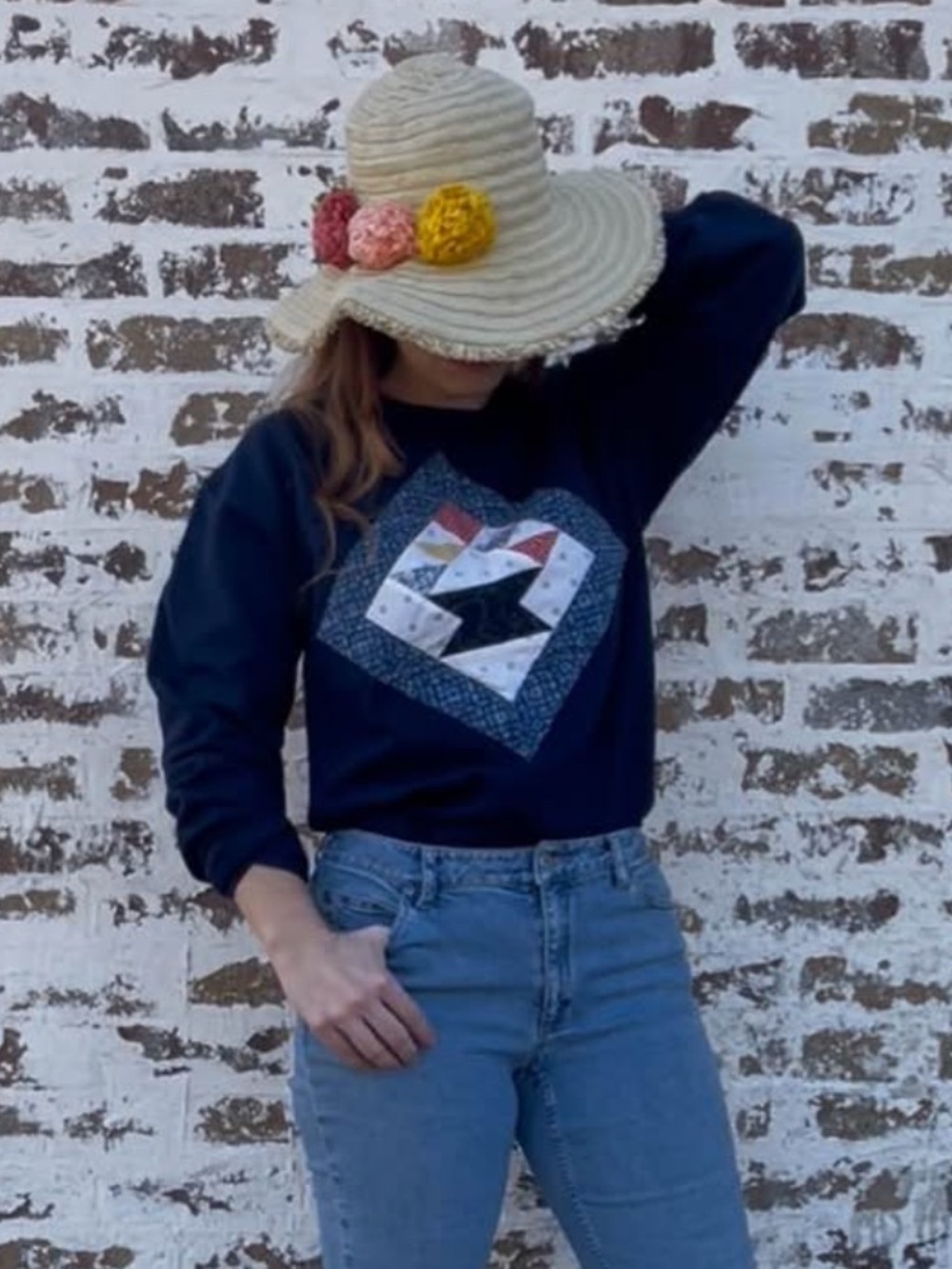 Quilt Crewneck Sweater - Vintage Patchwork Sweatshirt - Flower Vase